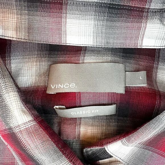Vince Red Plaid Classic‎ Fit Long Sleeve Button Up Shirt Men’s L - Picture 4 of 10